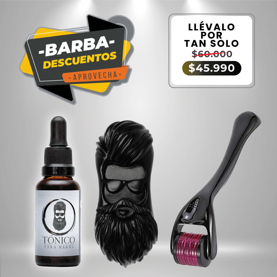 Tónico Para Barba + Barba Roller + Barba Jabón Activado + Envío Gratis