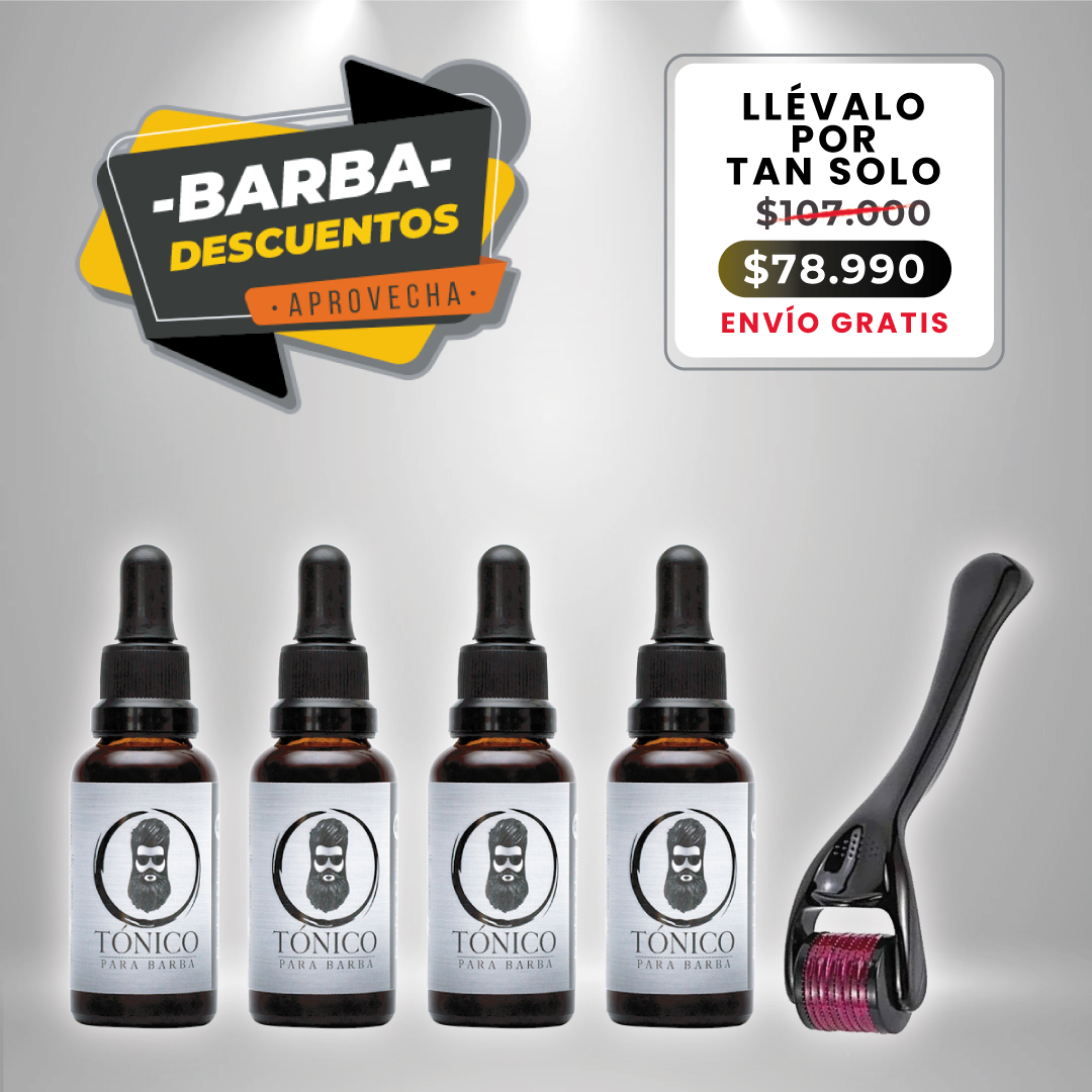 Tónico Para Barba x4 + Barba Roller + Envío Gratis